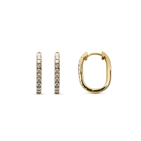 Créoles allongées 18,8mm serties griffes diamants synthétiques 0,50ct GVS, Or jaune 750/1000