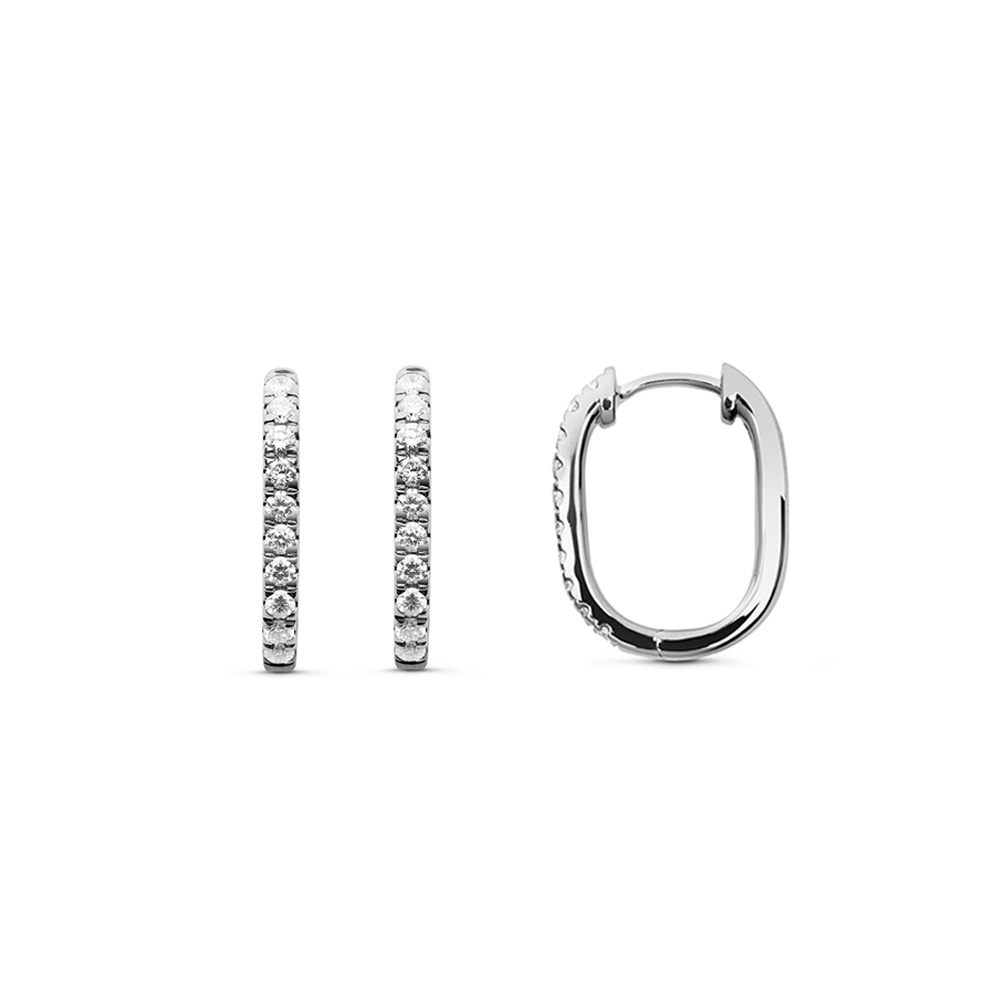 Créoles allongées 18,8mm serties griffes diamants synthétiques 0,50ct GVS, Or blanc 750/1000