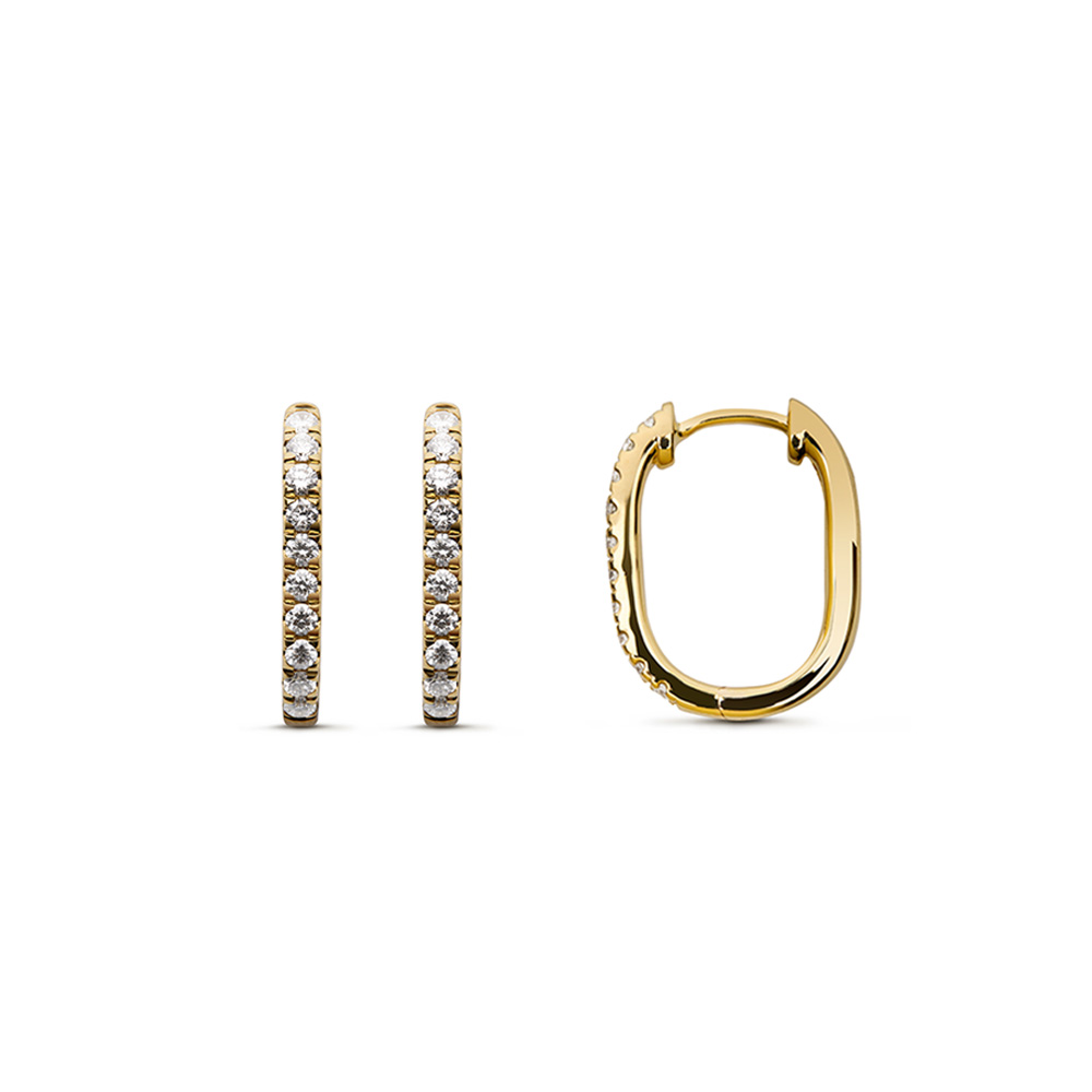 Créoles allongées 18,8mm serties griffes diamants synthétiques 0,50ct GVS, Or jaune 750/1000
