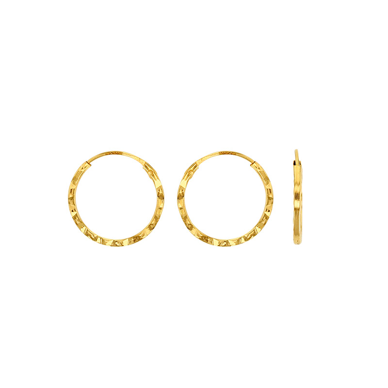 Créoles aspect diamanté Or 375/1000, fil 1mm