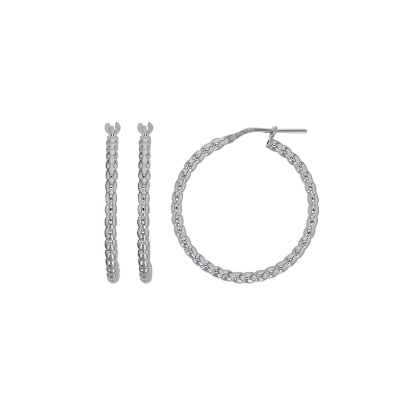 Créoles aspect perlé argent 925/1000 rhodié, fil 2,4mm