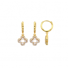 Créoles avec pampille fleur ornée d’oxydes, en argent 925/1000 rhodié