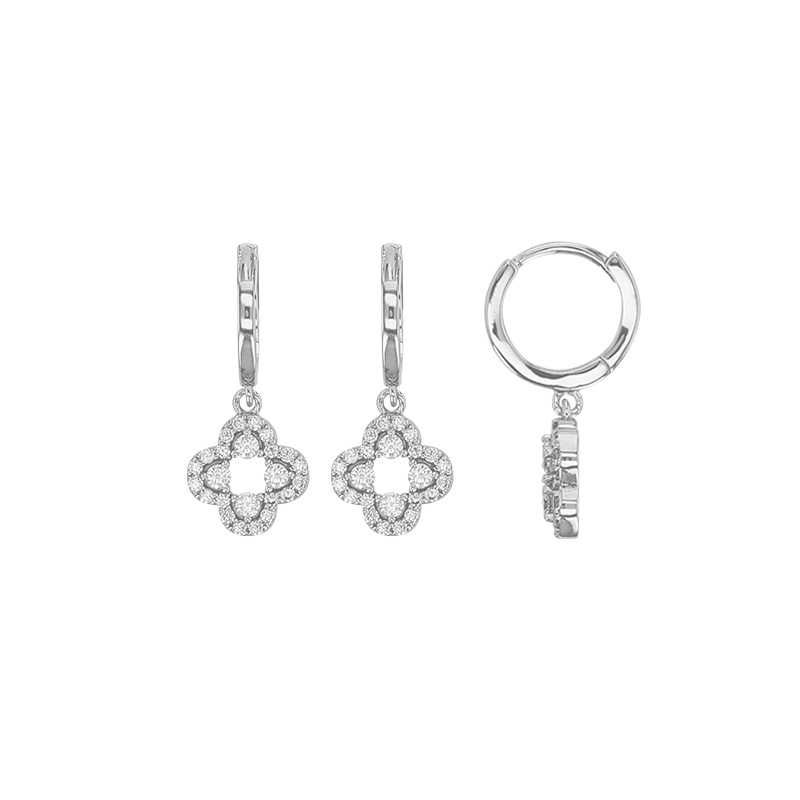 Créoles avec pampille fleur ornée d’oxydes, en argent 925/1000 rhodié