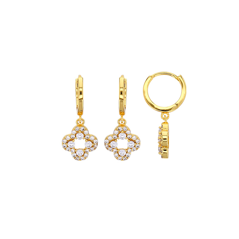 Créoles avec pampille fleur ornée d’oxydes, en argent 925/1000 rhodié