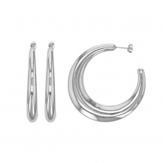 Créoles fantaisie bombées ouvertes diam. 55mm argent 925/1000 platiné