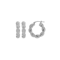 Créoles larges torsadées, argent 925/1000 rhodié