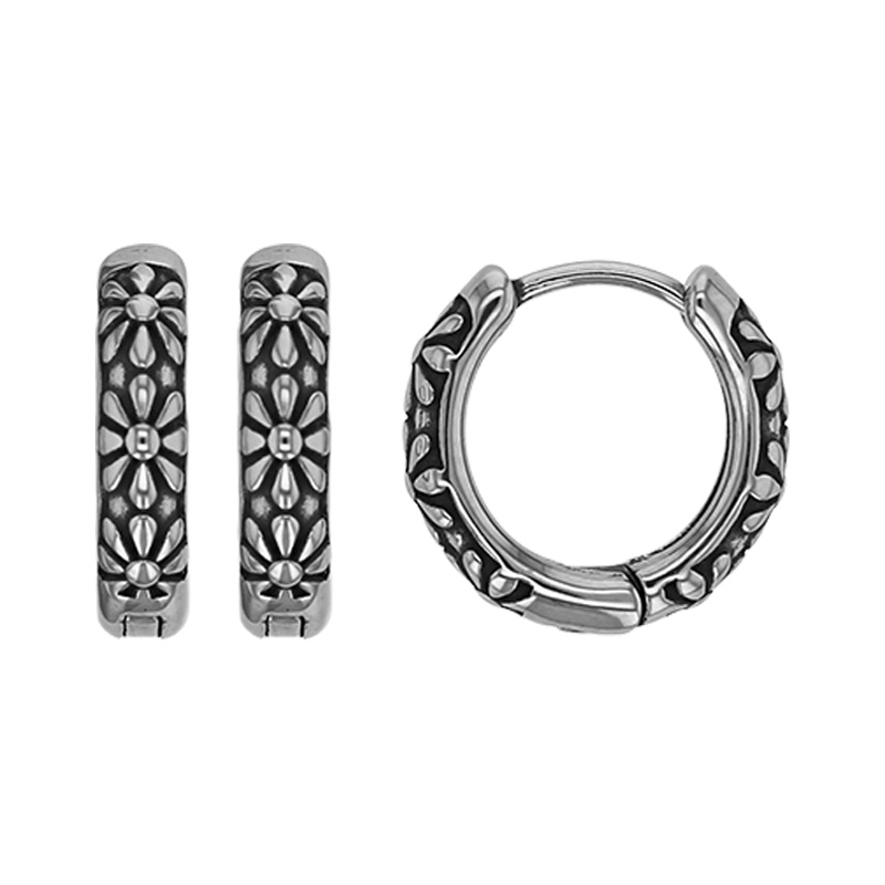 Créoles motif fleur en acier