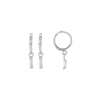 Créoles oxyde blanc taille baguette 6x2mm, argent 925/1000 rhodié