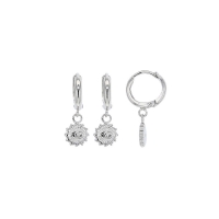 Créoles pampilles forme soleil avec oeil orné d'un oxyde, argent 925/1000 platiné