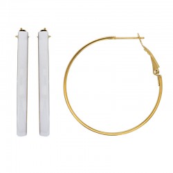 Créoles rondes en émail blanc diam. 38mm en acier doré