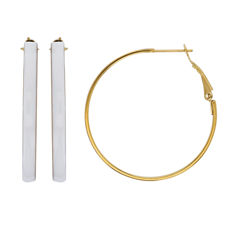Créoles rondes en émail blanc diam. 38mm en acier doré