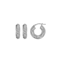 Créoles torsadées fil épais 4,5mm, argent 925/1000 rhodié
