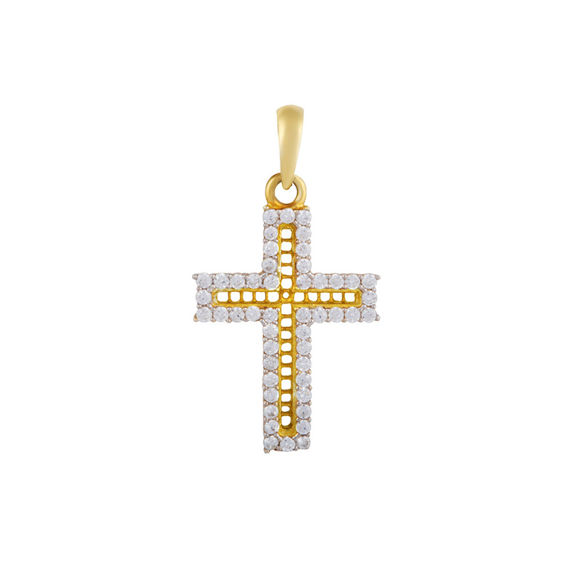 Croix ajourée avec oxydes de zirconium en Or 750/1000