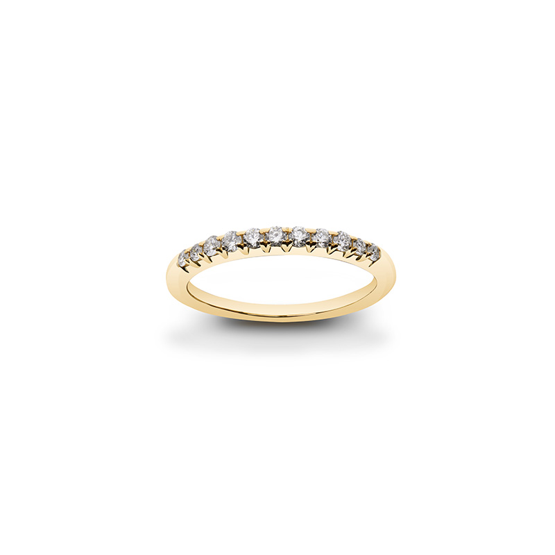 Demi-alliance ornée de 11 diamants synthétiques 0,25ct GVS, serti rail et Or jaune 750/1000