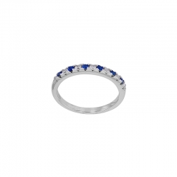 Demi-alliance oxydes blancs et bleu saphir, argent 925/1000 rhodié