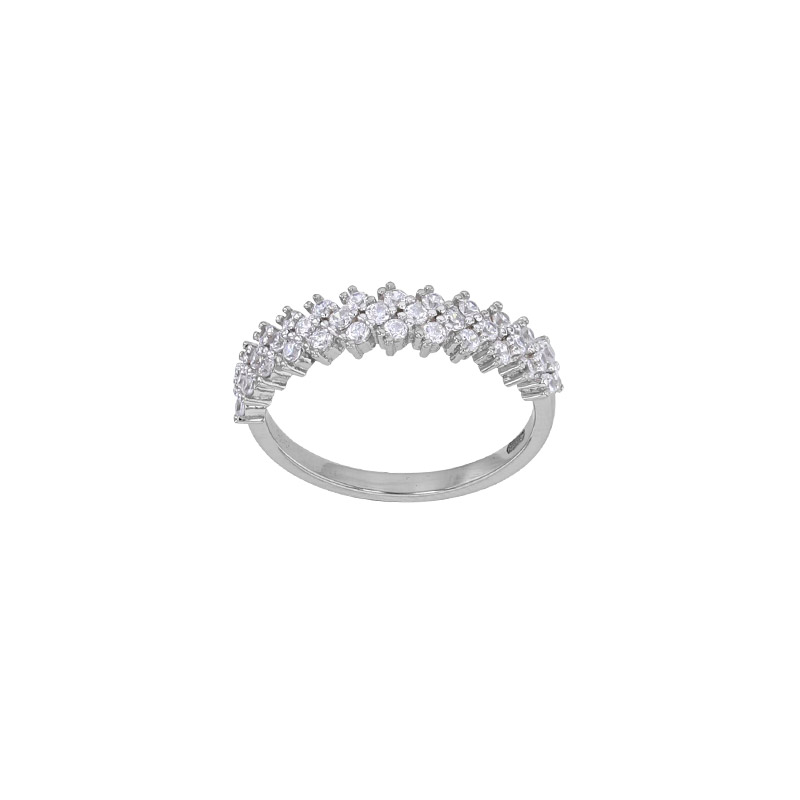 Demi-alliance triple rang pavée d'oxydes, argent 925/1000 rhodié