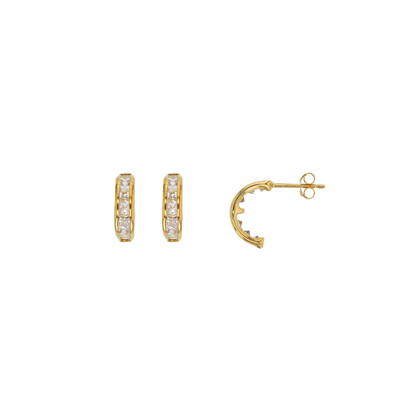 Demi-créoles Or 375/1000 et 7 oxydes de zirconium carrés