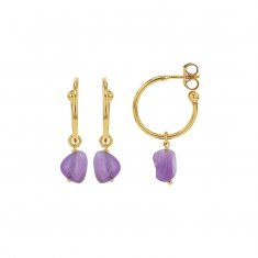 Demi-créoles ornées d'une pierre Améthyste, argent 925/1000 platiné