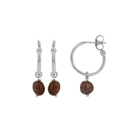 Demi-créoles ornées d'une pierre Onyx, argent 925/1000 platiné