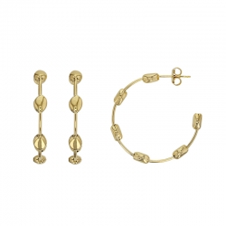 Demi-créoles ornées de boules forme ovale, argent 925/1000 doré