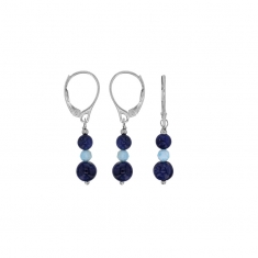 Dormeuses 2 pierres Sodalite et une pierre Larimar, argent 925/1000 platiné