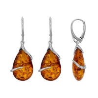 Dormeuses ambre cognac ovale et argent 925/1000 rhodié