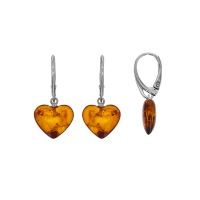 Dormeuses ambre en forme de coeur et argent 925/1000 rhodié