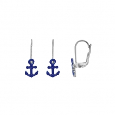 Dormeuses ancre émaillée bleu marine, argent 925/1000 rhodié