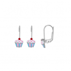 Dormeuses cupcake émaillées, argent 925/1000 rhodié