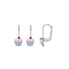 Dormeuses cupcakes émaillés, argent 925/1000 rhodié