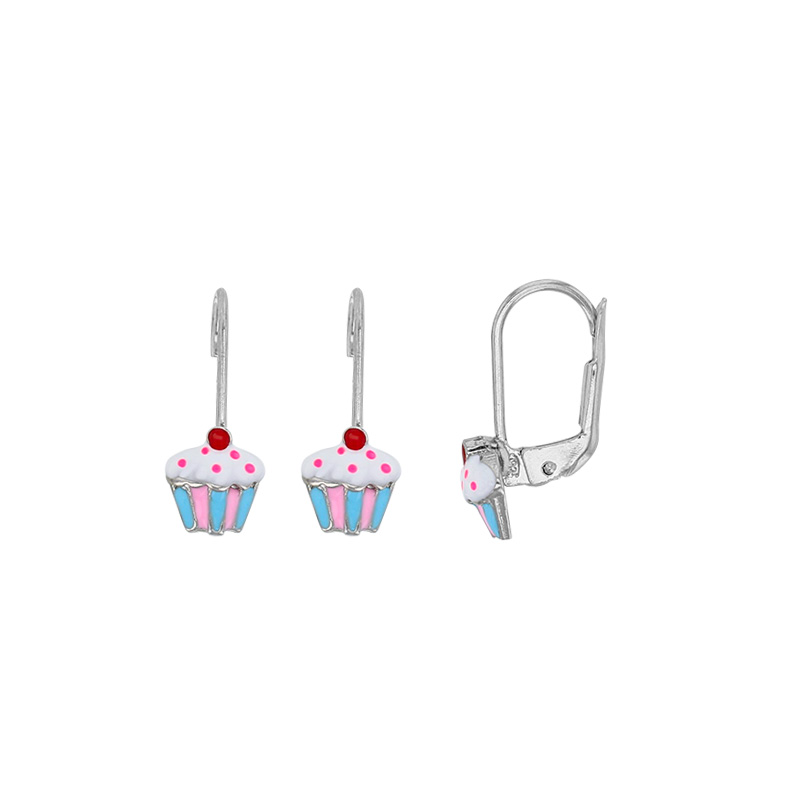 Dormeuses cupcakes émaillés, argent 925/1000 rhodié