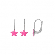Dormeuses étoiles, email fuchsia pailleté, argent 925/1000 rhodié
