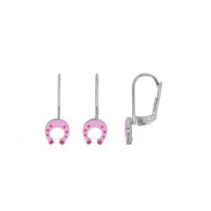 Dormeuses fer à cheval émaillé rose, argent 925/1000 rhodié