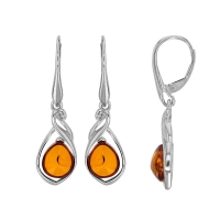Dormeuses forme amande ambre cognac, argent 925/1000 rhodié