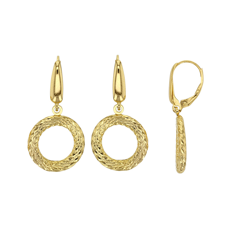 Dormeuses forme cercle ciselé, argent 925/1000 doré