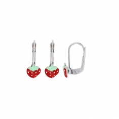 Dormeuses fraise émaillée, argent 925/1000 rhodié