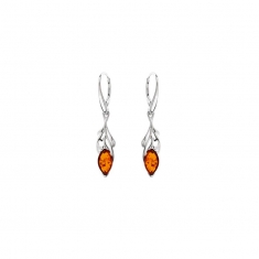 Dormeuses gouttes en ambre et feuilles d'argent 925/1000 rhodié