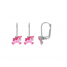 Dormeuses licornes, émail rose, argent 925/1000 rhodié