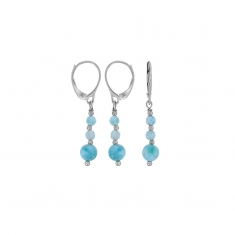 Dormeuses ornées de 3 pierres Larimar, argent 925/1000 platiné