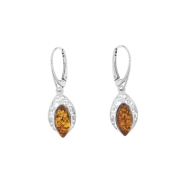 Dormeuses ovales en ambre avec cadre fantaisie en argent 925/1000 rhodié