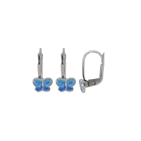 Dormeuses papillon en Argent 925/1000 rhodié et émail bleu