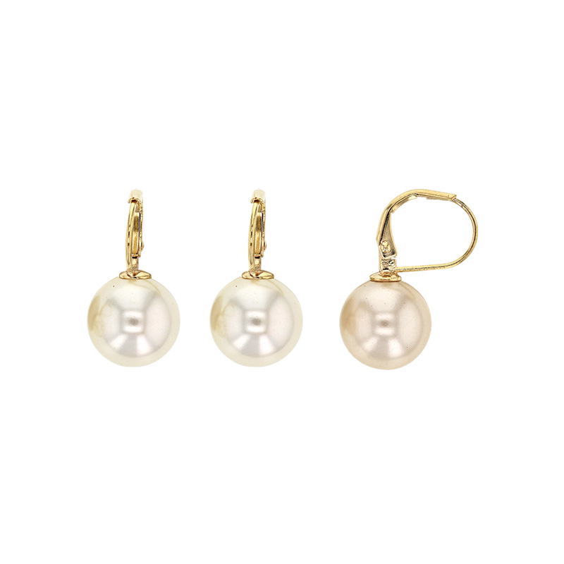Dormeuses Perles de Majorque blanches 14mm, fermoir plaqué or