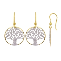 Fils d'oreilles arbre de vie, argent 925/1000 doré et rhodié