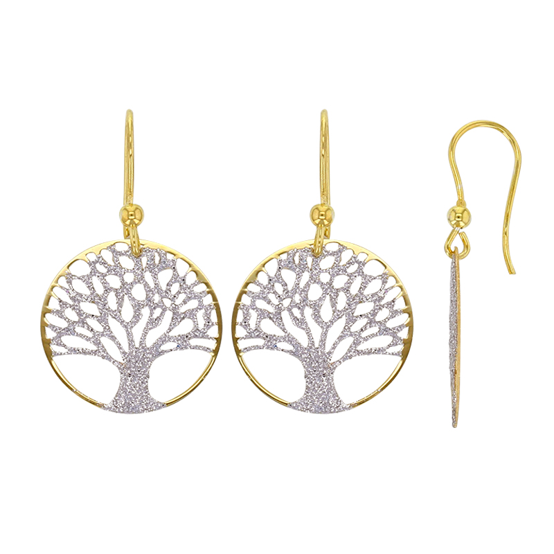 Fils d'oreilles arbre de vie, argent 925/1000 doré et rhodié