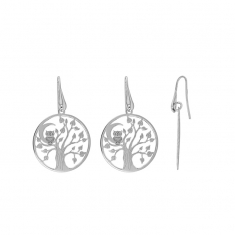 Fils d'oreilles arbre de vie avec chouette et lune, argent 925/1000 rhodié