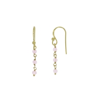 Fils d'oreilles argent 925/1000 doré 2 microns avec 3 pierres rondes en Quartz rose