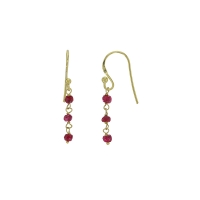 Fils d'oreilles argent 925/1000 doré 2 microns avec 3 pierres rondes en rubis