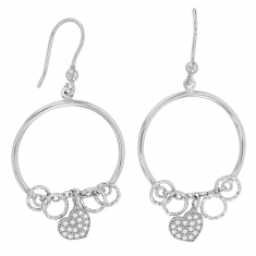 Fils d'oreilles argent 925/1000 rhodié et petits cercles diamantés avec oxydes de zirconium