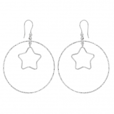 Fils d'oreilles argent rhodié 925/1000 avec 1 cercle aspect diamanté et 1 étoile lisse