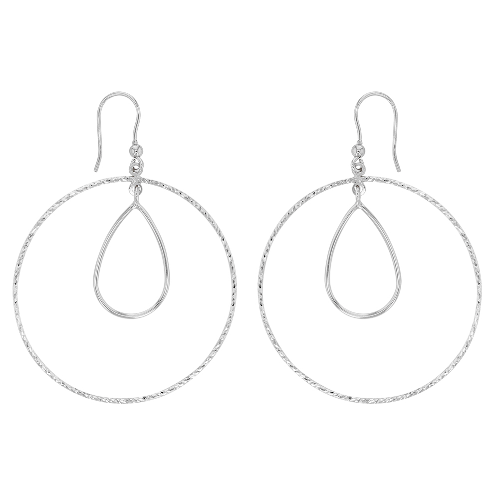 Fils d'oreilles argent rhodié 925/1000 - 2 cercles dont 1 aspect diamanté